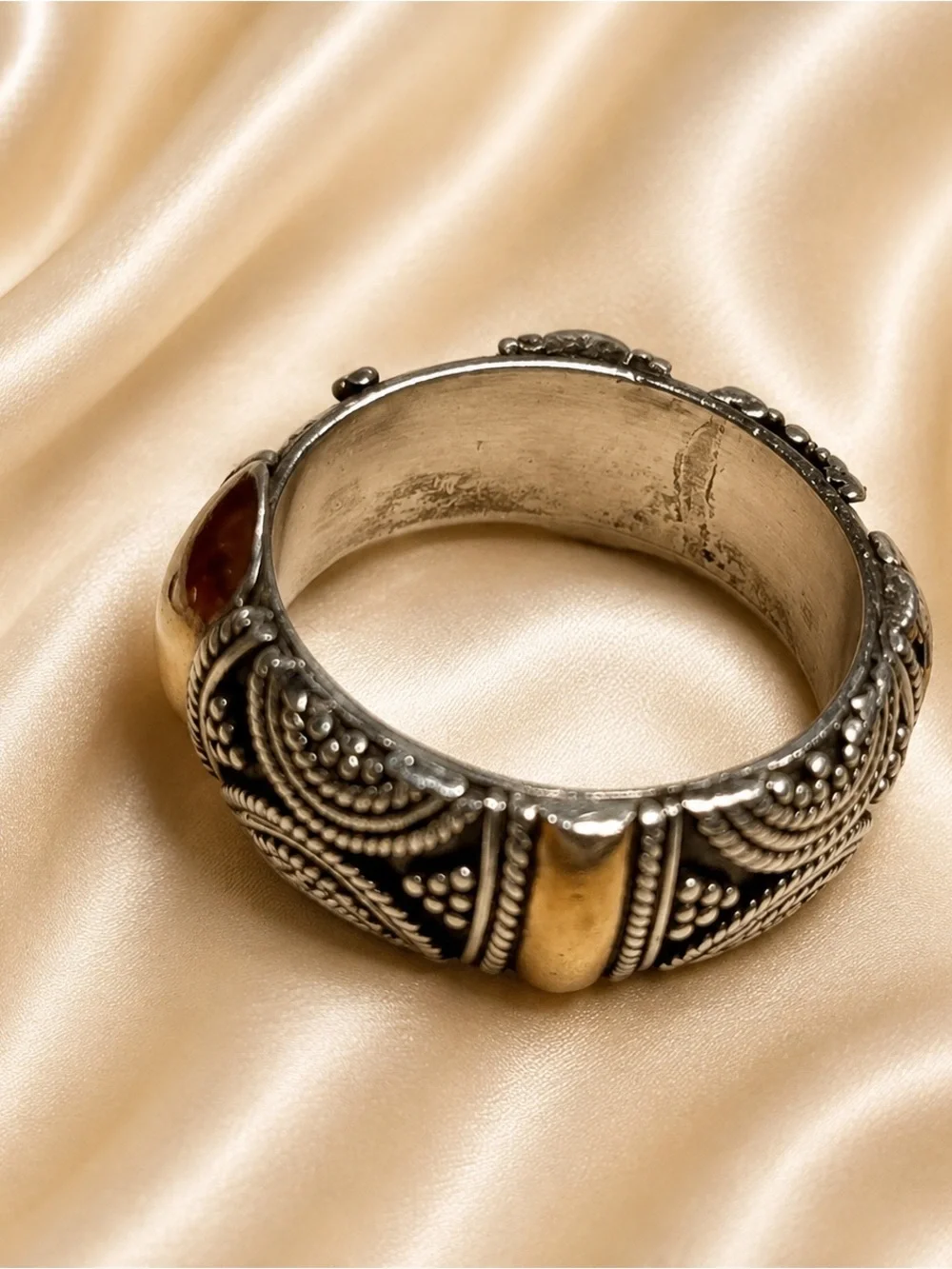 Bali Indonesia 925 Sterling Silver 18K Gold Accent Ring Size 8